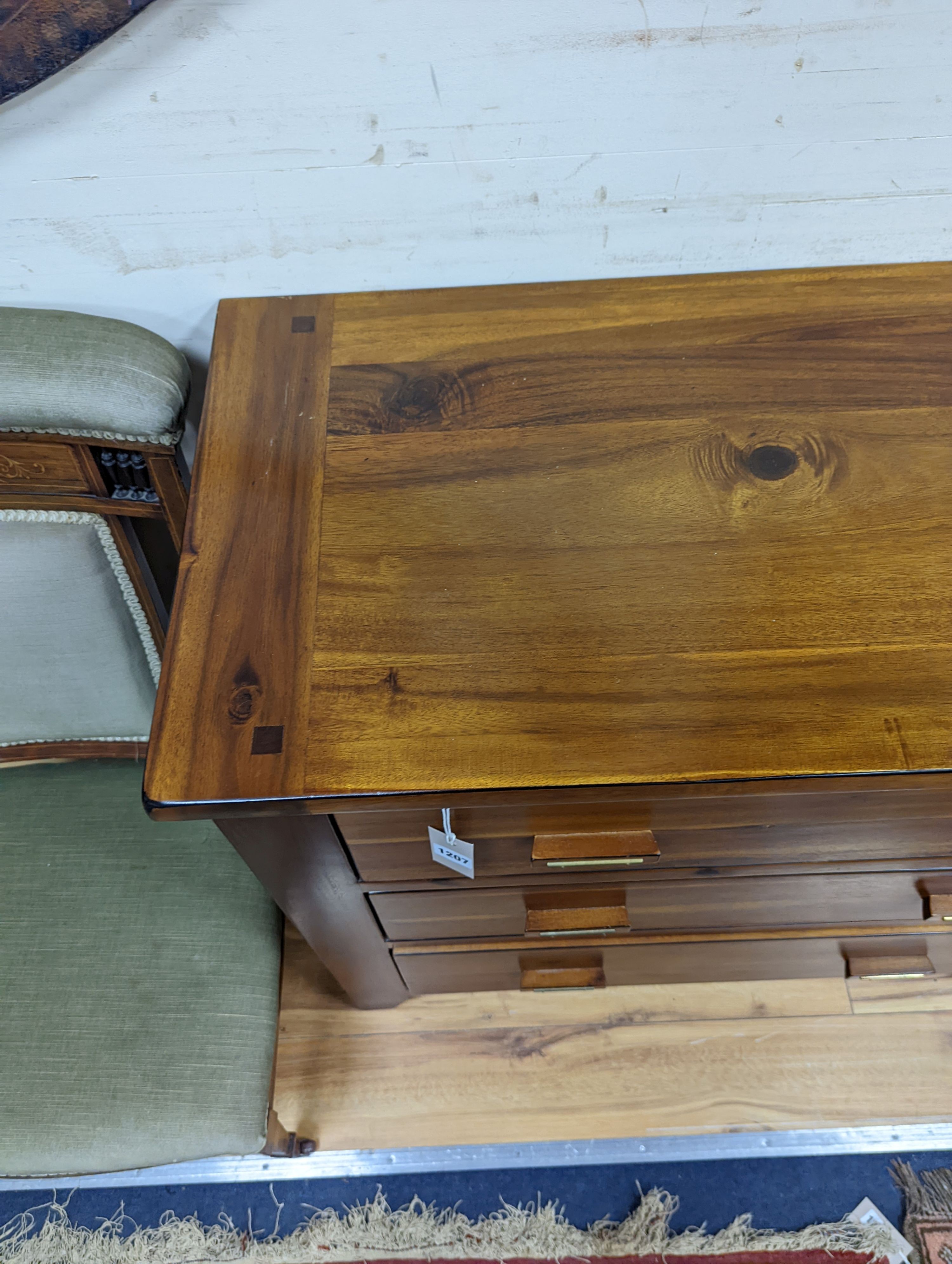 A modern hardwood three drawer chest, width 95cm, height 85cm